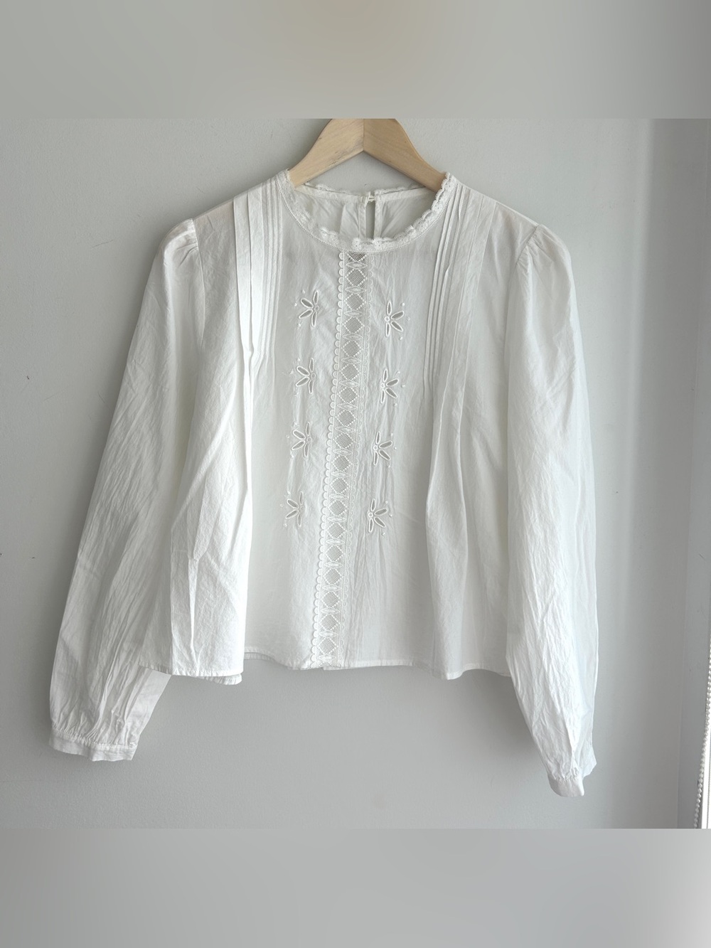 White Embroidered Lacey Front Cotton Blouse